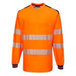 A high-visibility orange work shirt featuring retroreflective tape panels, suitable for a wide range of outdoor and site work applications.