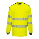 A high-visibility yellow work shirt featuring retroreflective tape panels, suitable for a wide range of outdoor and site work applications.