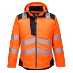 A high-visibility orange jacket featuring retroreflective tape panels, suitable for a wide range of outdoor and site work applications.