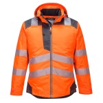 A high-visibility orange jacket featuring retroreflective tape panels, suitable for a wide range of outdoor and site work applications.