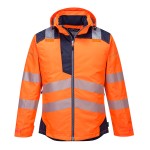 A high-visibility orange jacket featuring retroreflective tape panels, suitable for a wide range of outdoor and site work applications.