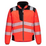 A high-visibility yellow softshell jacket featuring retroreflective tape panels, suitable for a wide range of outdoor and site work applications.