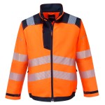 A high-visibility orange jacket featuring retroreflective tape panels, suitable for a wide range of outdoor and site work applications.