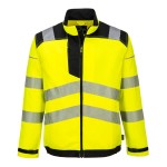 A high-visibility yellow jacket featuring retroreflective tape panels, suitable for a wide range of outdoor and site work applications.