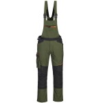 A green workwear garment designed for use on construction sites and in industrial work environments.,