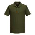 A green polo shirt designed for use on construction sites and in industrial work environments.,