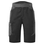 A black workwear garment designed for use on construction sites and in industrial work environments.,