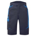 A navy blue workwear garment designed for use on construction sites and in industrial work environments.,