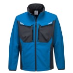 A blue workwear garment designed for use on construction sites and in industrial work environments.,