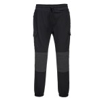 A black workwear garment featuring stretch panels for ease of movement, suitable for a wide range of outdoor and site work applications.