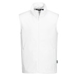 A white safety vest designed for use on construction sites and in industrial work environments.,