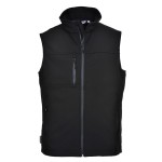 A black workwear garment designed for use on construction sites and in industrial work environments.,