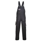 A black workwear garment designed for use on construction sites and in industrial work environments.,