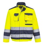 A high-visibility yellow jacket featuring retroreflective tape panels, suitable for a wide range of outdoor and site work applications.