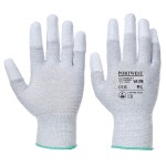 A pair of grey work gloves with a textured grip palm and adjustable wrist closure, designed for general site use.