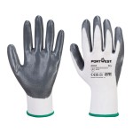 A pair of white work gloves with a textured grip palm and adjustable wrist closure, designed for general site use.