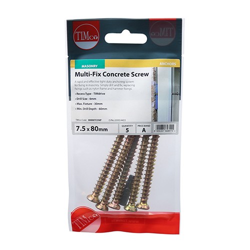 Timco Concrete Screws Flat Countersunk Torx - Yellow