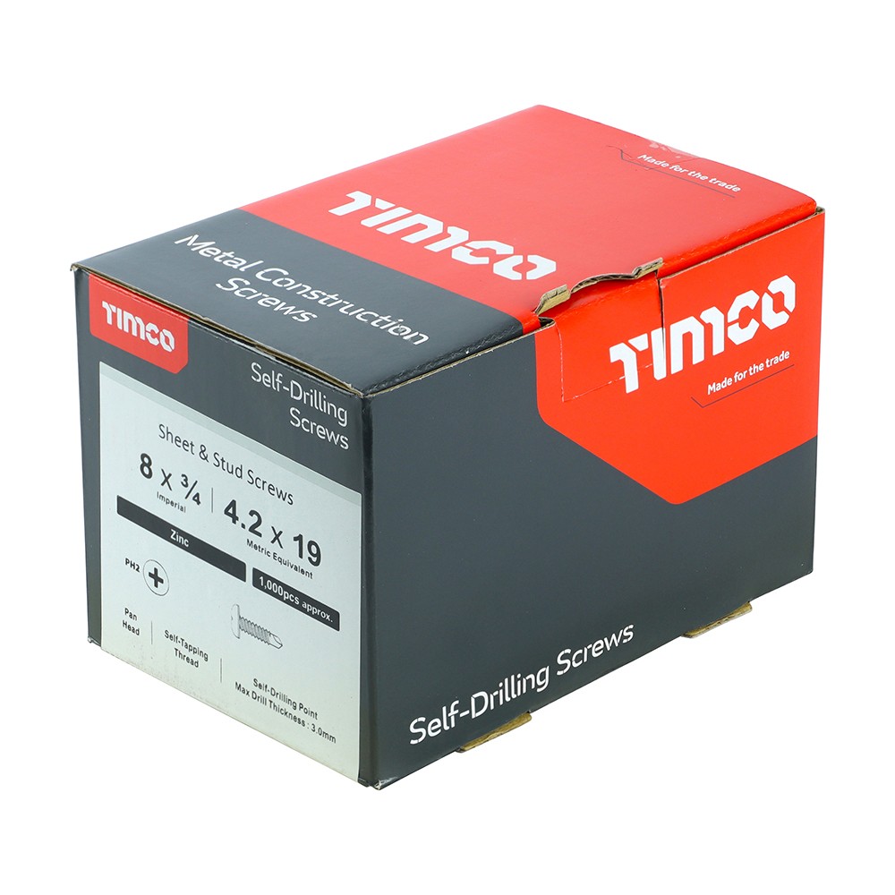 Timco Metal Construction Sheet & Stud Self Drilling Screws Pan Phillips - Zinc