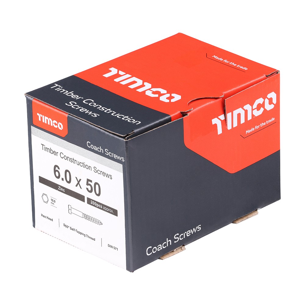 Timco Coach Screws 6mm Hex - Zinc