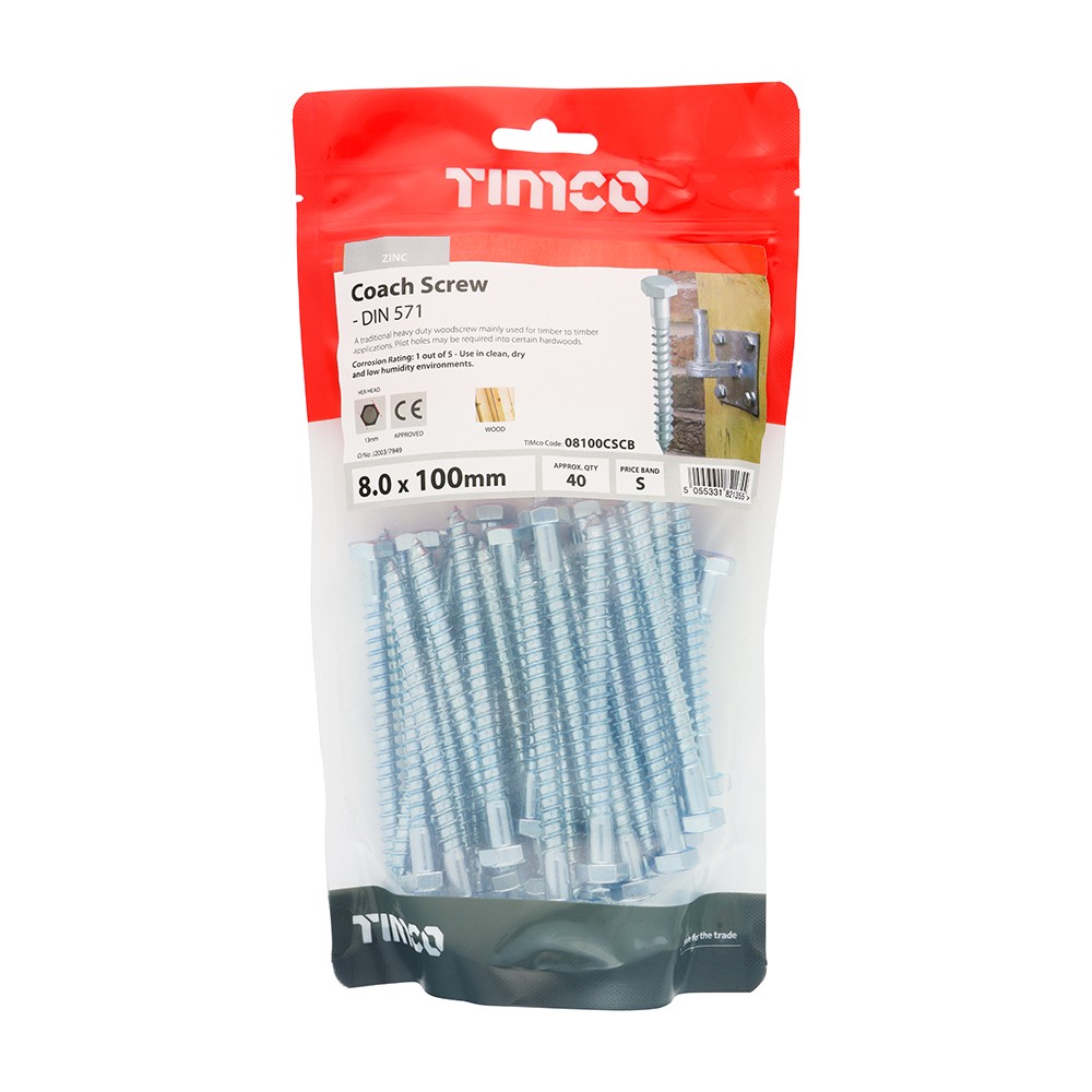 Timco Coach Screws - Hex - Zinc