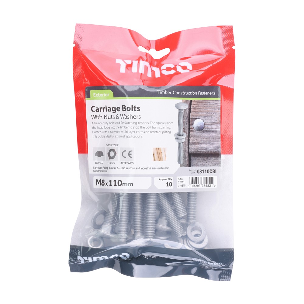 Timco Carriage Bolts Hex Nuts & Form A Washers - Dome - Silver