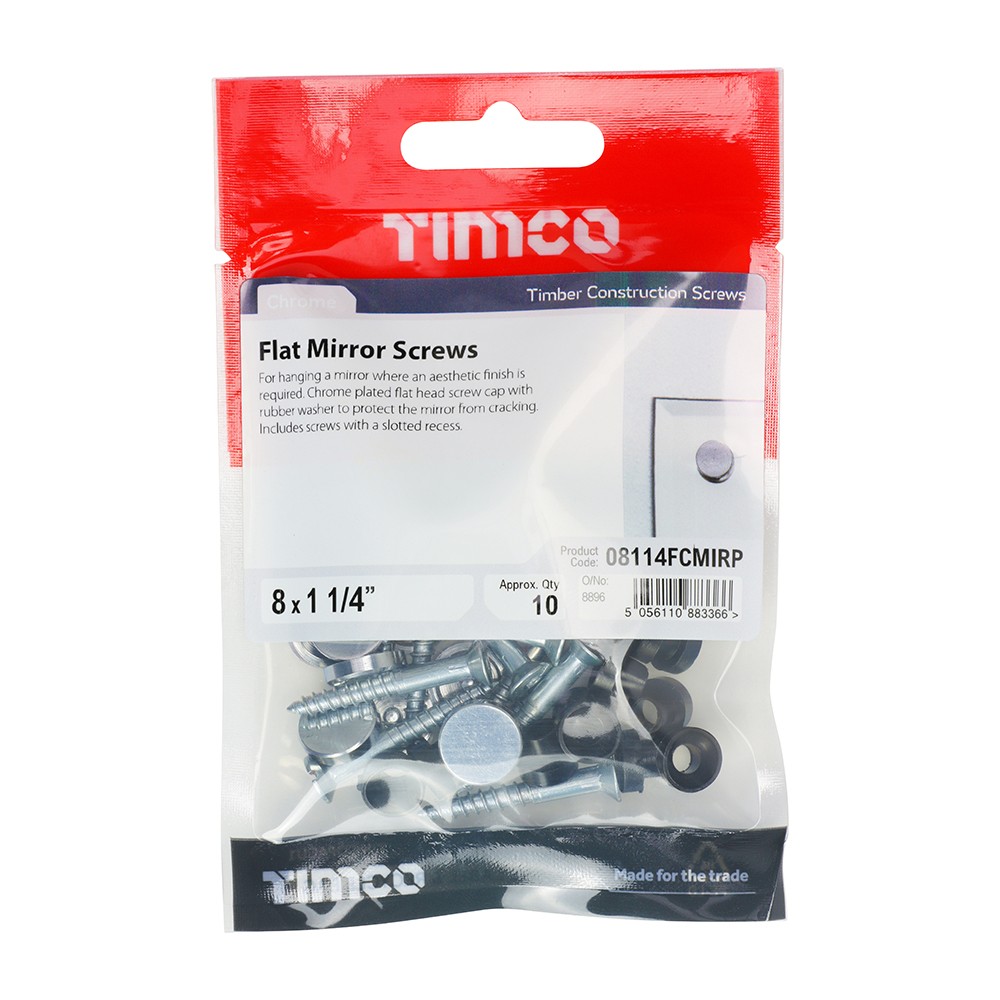 Timco Mirror Screws - Zinc - Chrome Flat