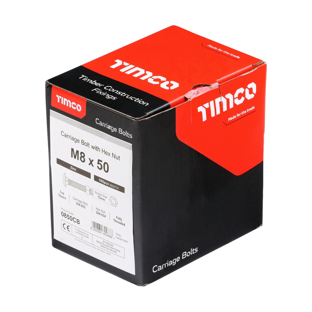 Timco Carriage Bolts & Hex Nuts M8 - Zinc
