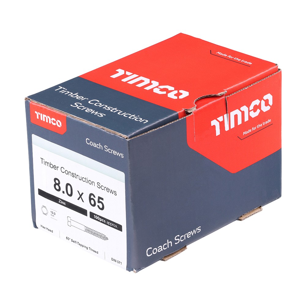 Timco Coach Screws 8mm Hex - Zinc