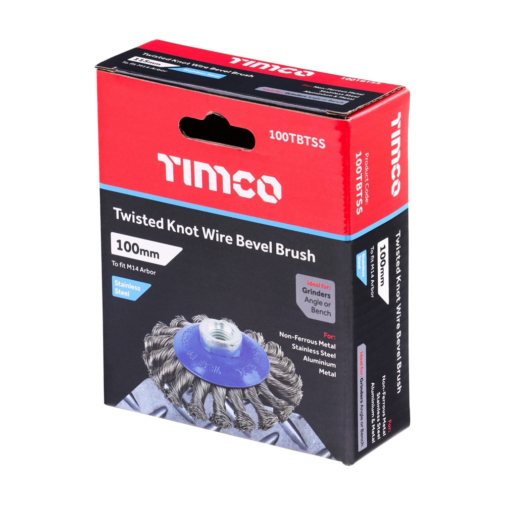 Timco Angle Grinder Bevel Brush 100mm - Twisted Knot Stainless Steel
