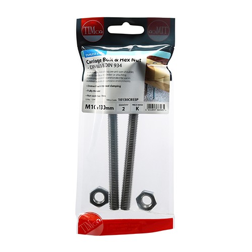 Timco Carriage Bolts & Hex Nuts - Stainless Steel