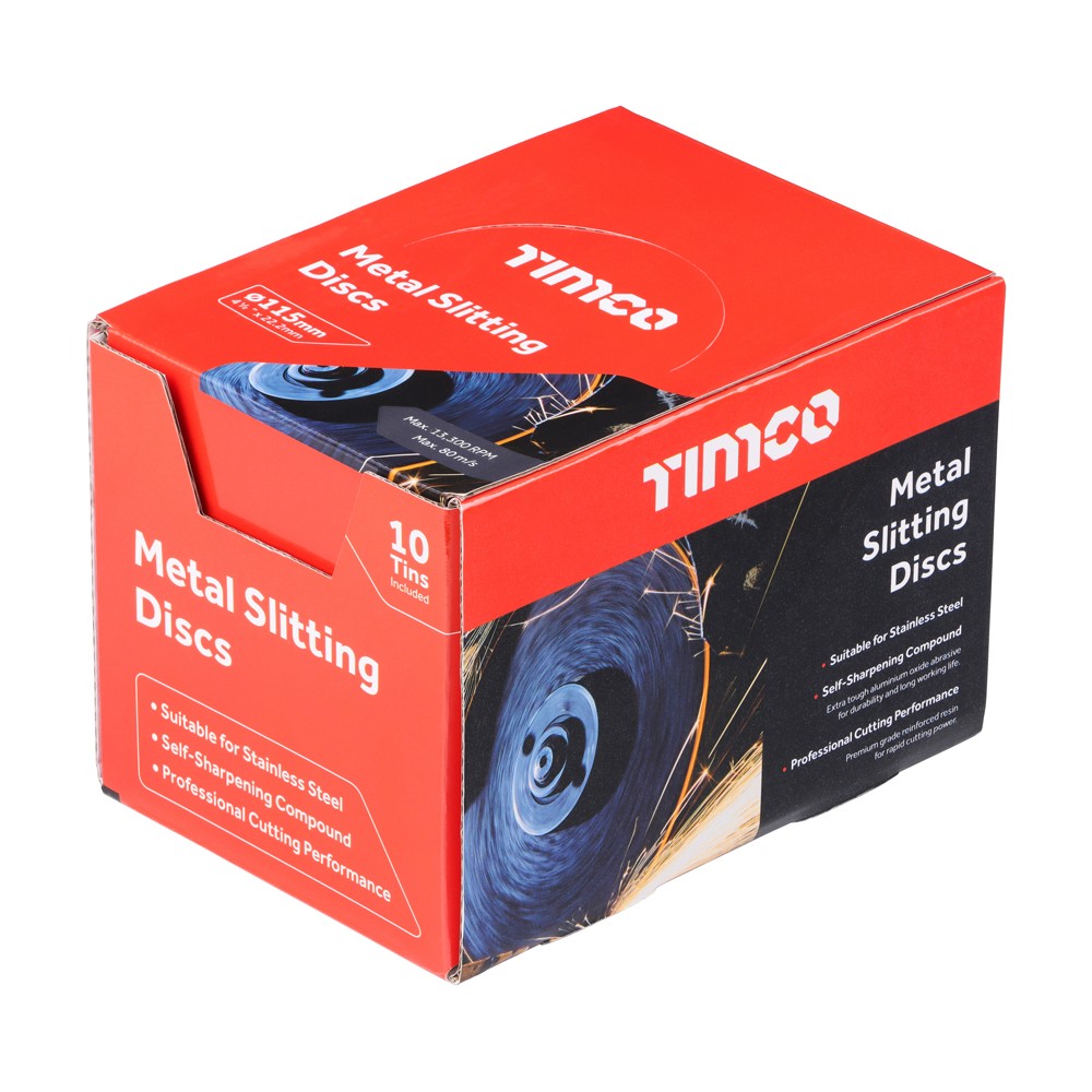 Timco Bonded Abrasive Disc 115 x 22.2 x 1mm - Metal Slitting Discs 10 Pack