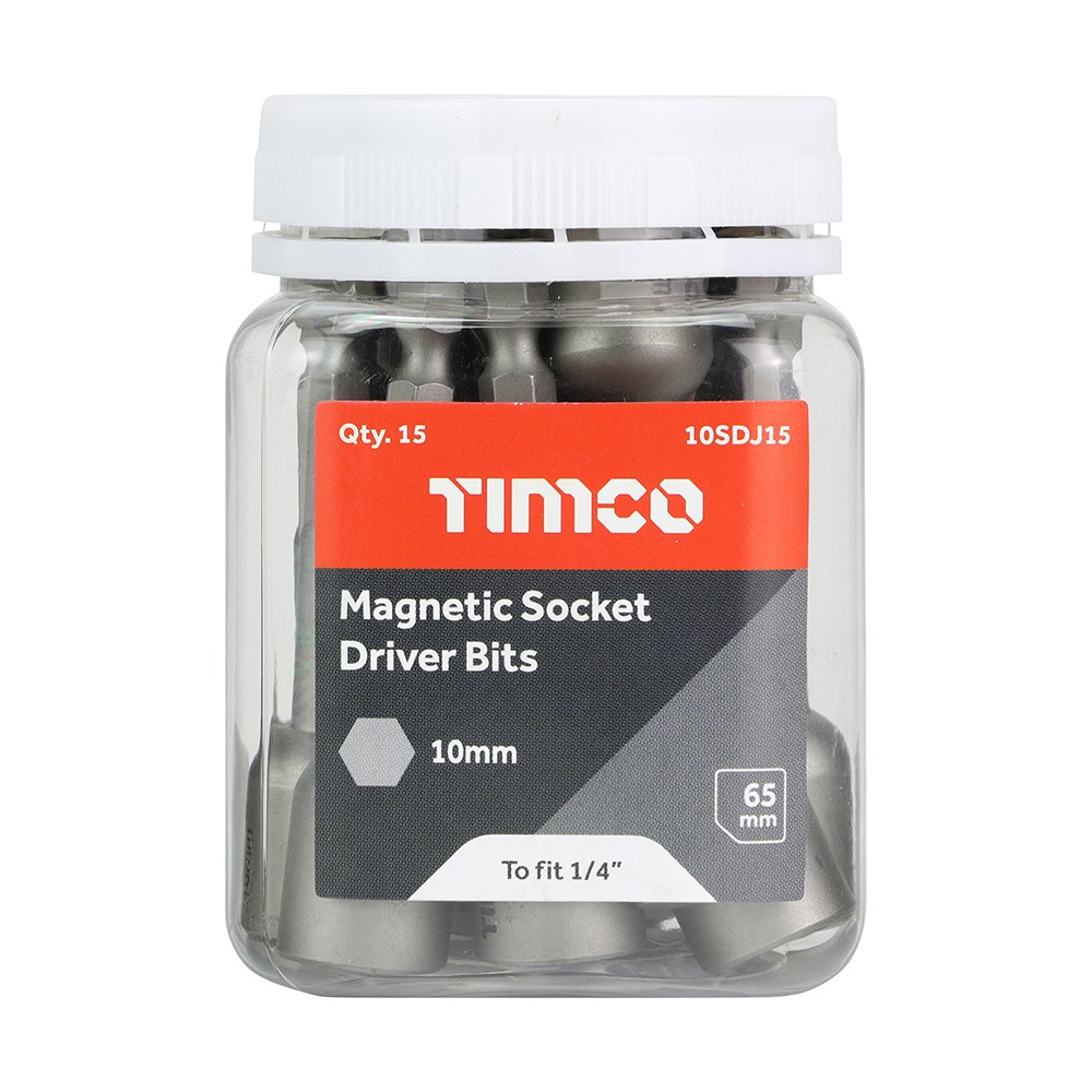 Timco Magnetic Socket Driver Bits 10 x 65mm - Hex - 15 Pack