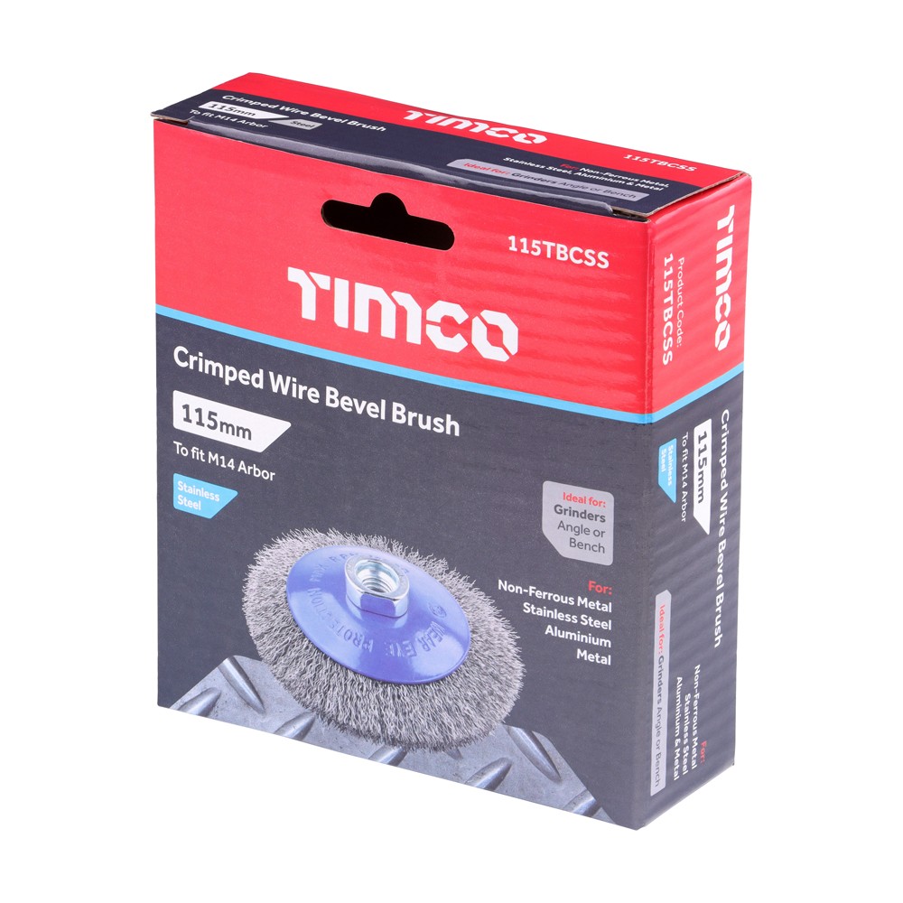 Timco Angle Grinder Bevel Brush 115mm - Crimped Stainless Steel
