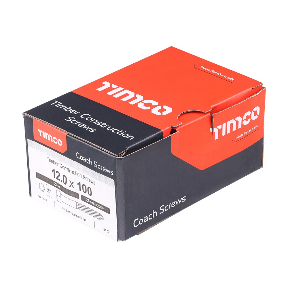 Timco Coach Screws 12mm Hex - Zinc