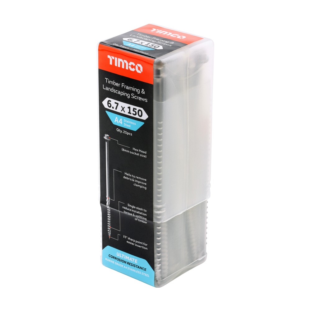 Timco Timber Frame Construction & Landscaping Screws Hex - A4 Stainless Steel