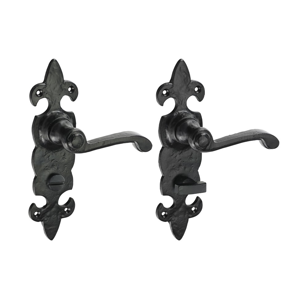 Timco Fleur De Lys Ornate Bathroom Handles - Antique Black