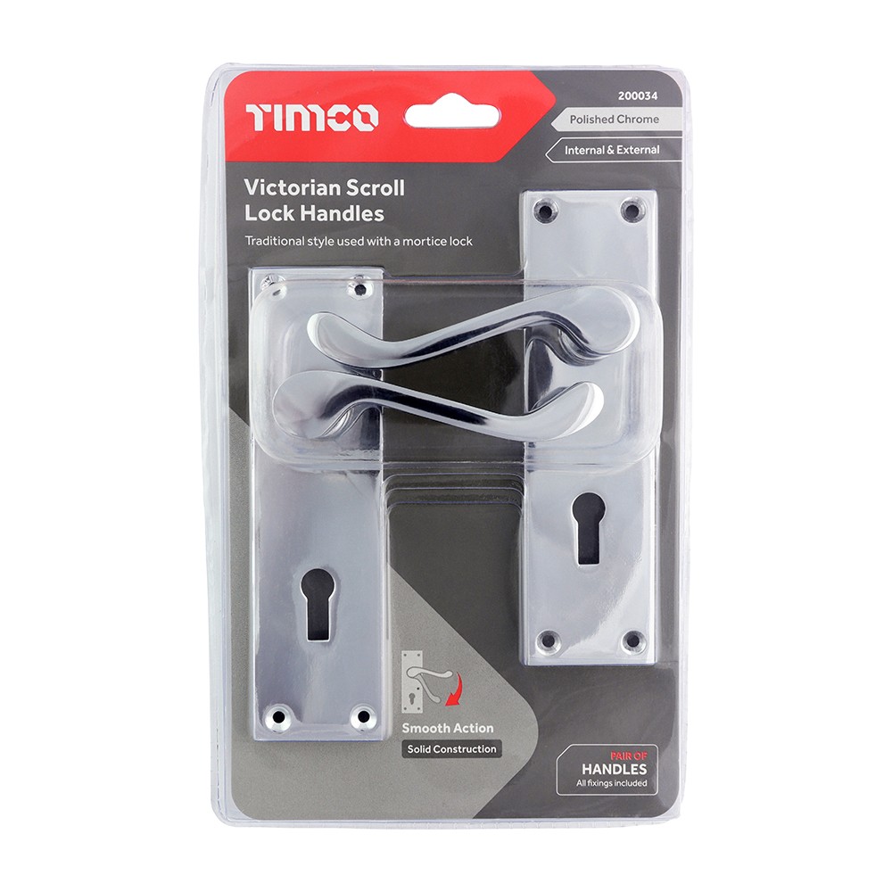 Timco Victorian Scroll Lock Handles - Polished Chrome