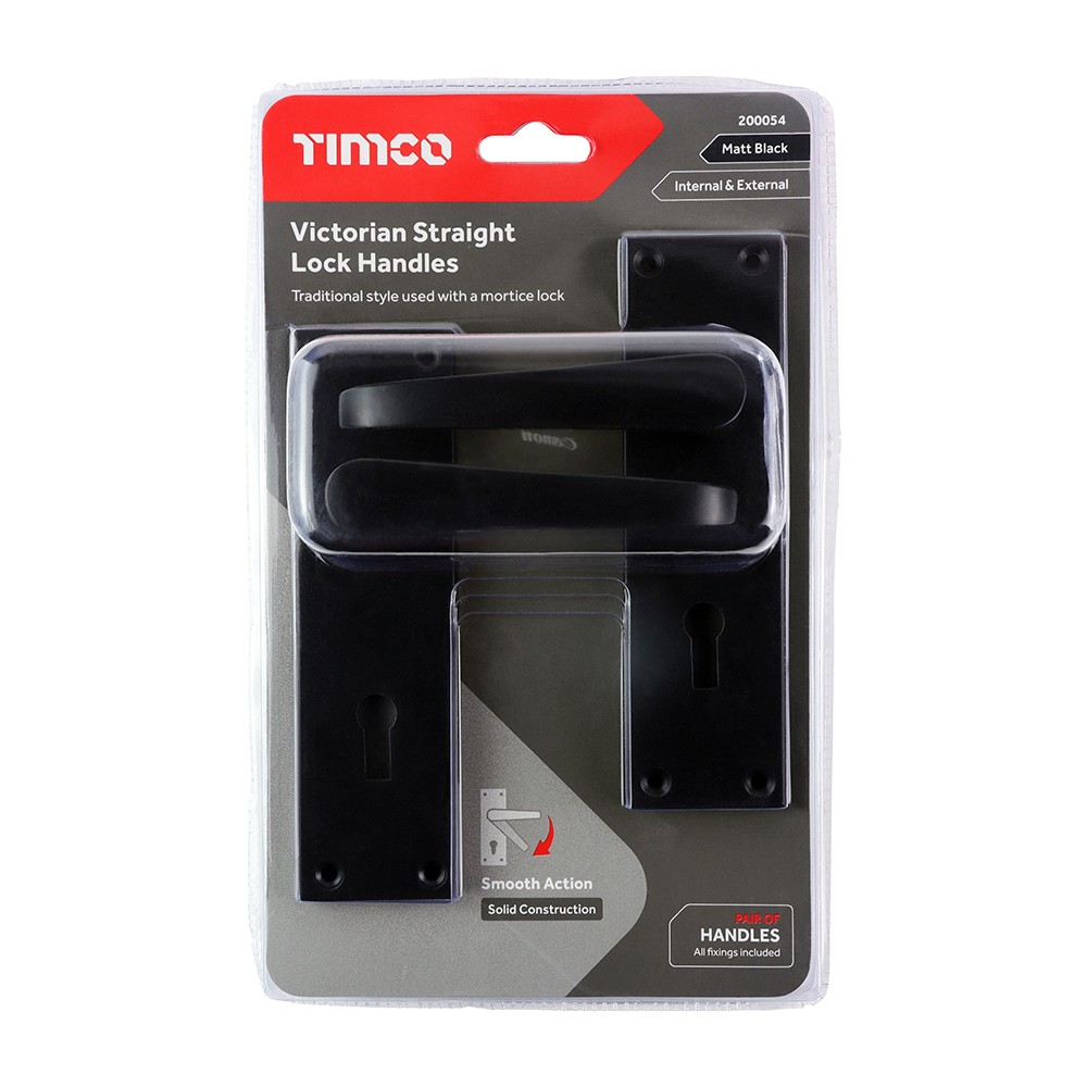 Timco Victorian Straight Lock Handles - Matt Black