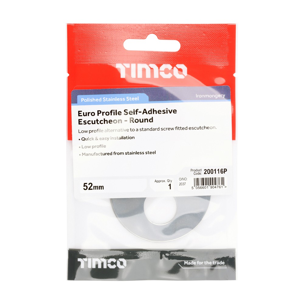 Timco Euro Profile Self-Adhesive Escutcheon - Round - Polished Stainless Steel