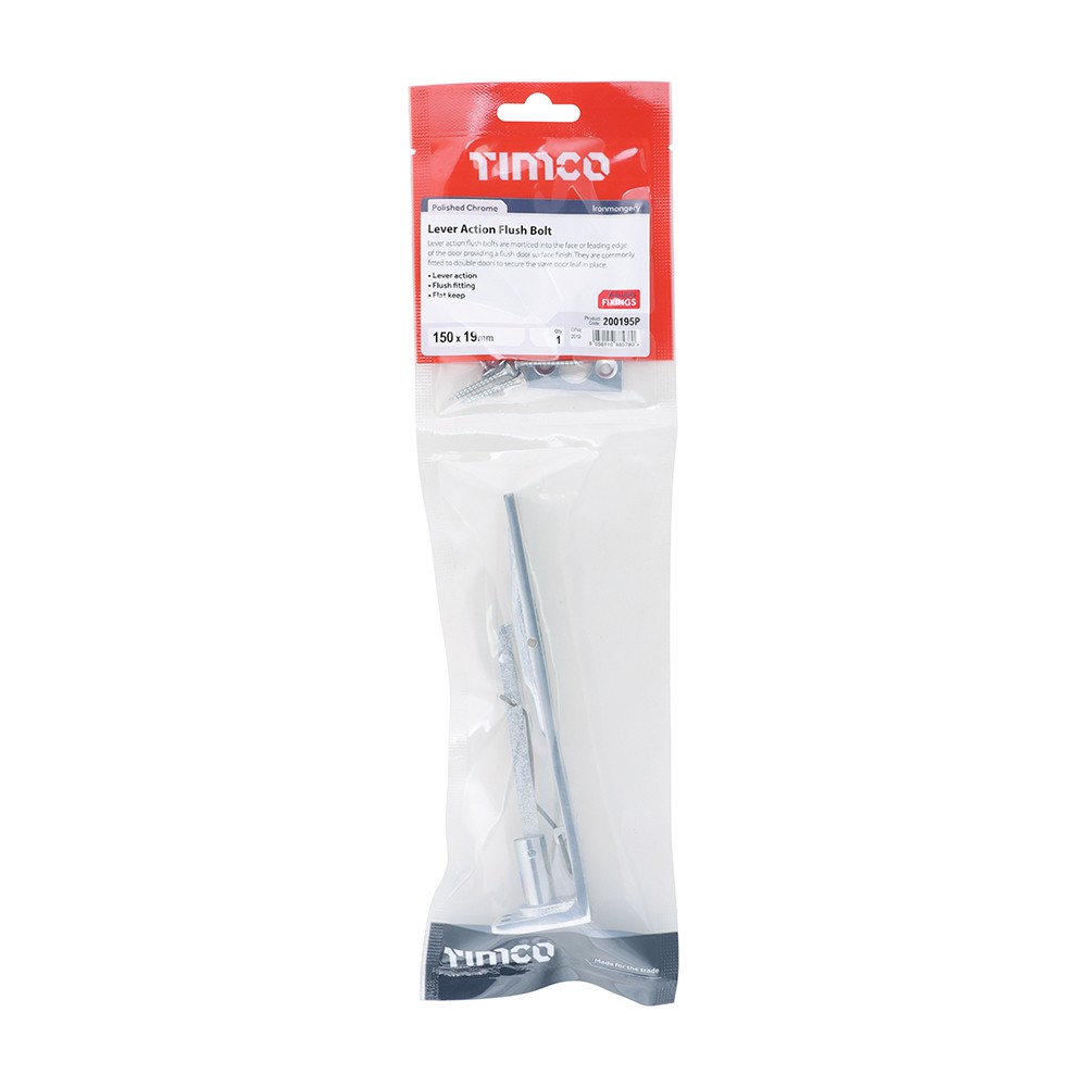 Timco Lever Action Flush Bolt - Polished Chrome