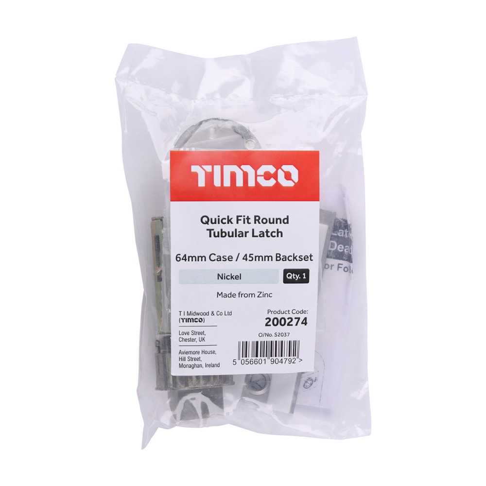 Timco Quick Fit Round Tubular Latch - Nickel