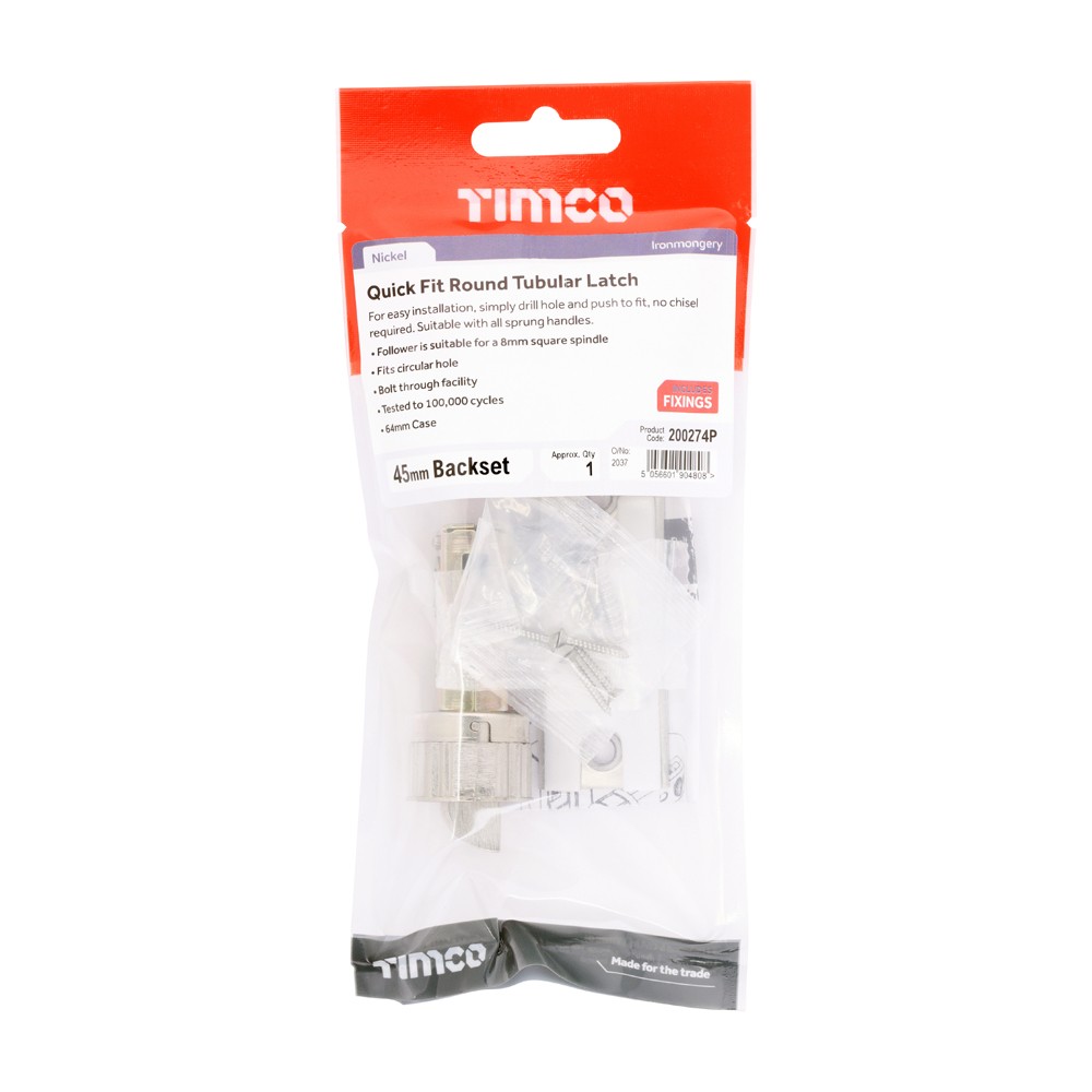 Timco Quick Fit Round Tubular Latch - Nickel - TimPacks