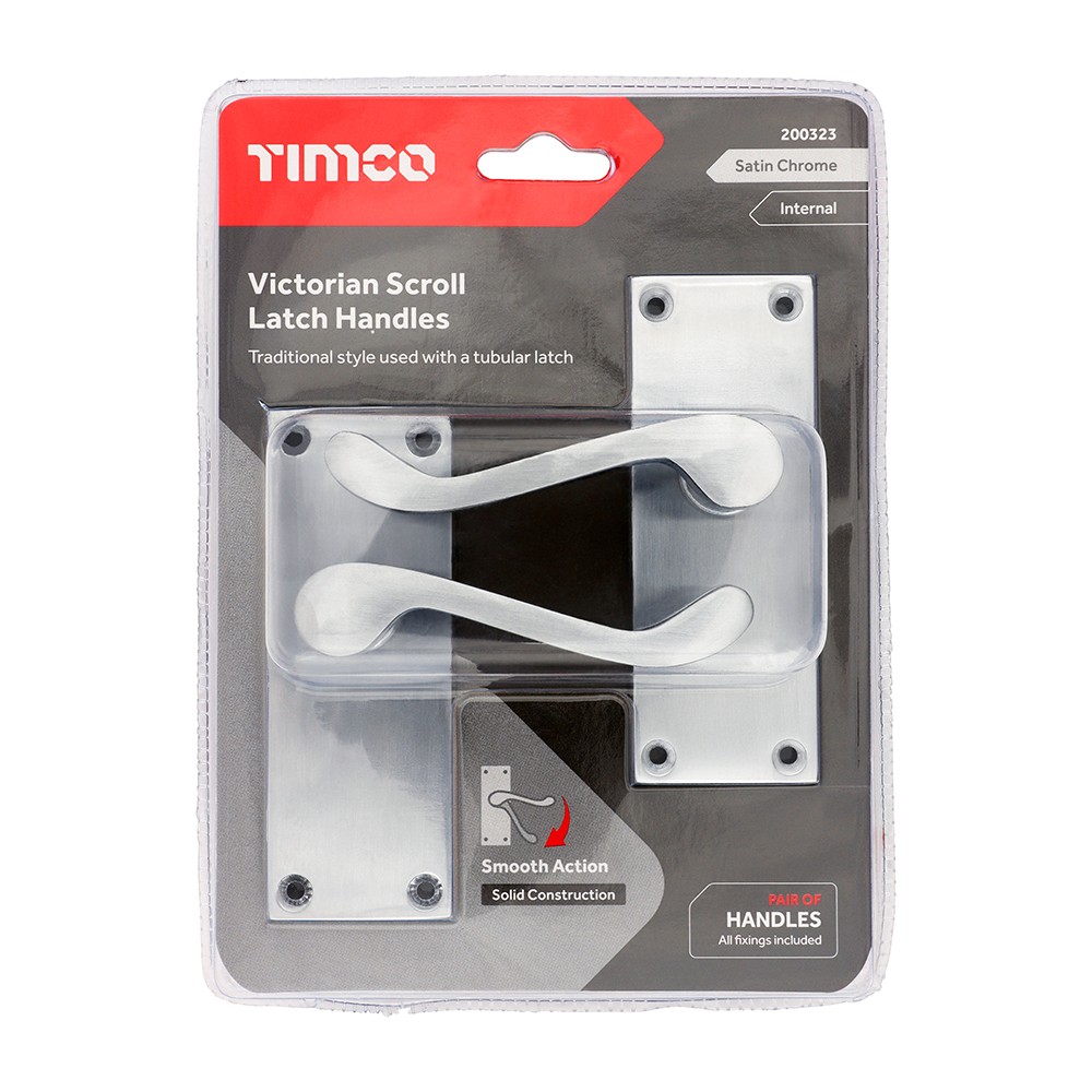 Timco Victorian Scroll Latch Handles - Satin Chrome