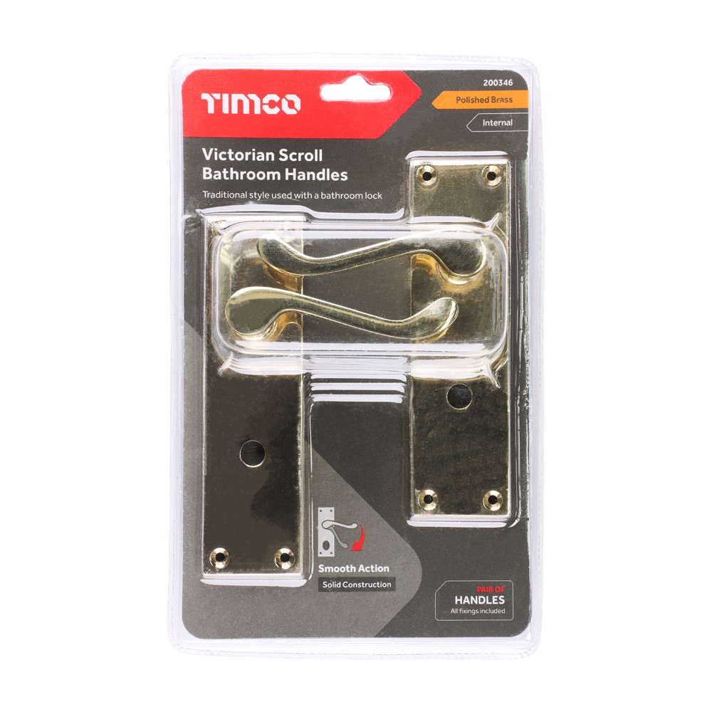 Timco Victorian Scroll Bathroom Handles - Polished Brass