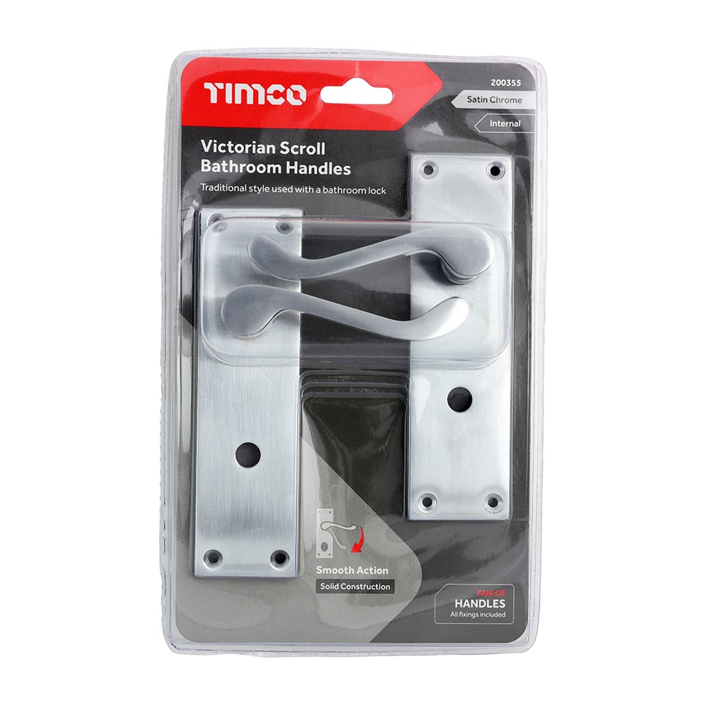 Timco Victorian Scroll Bathroom Handles - Satin Chrome