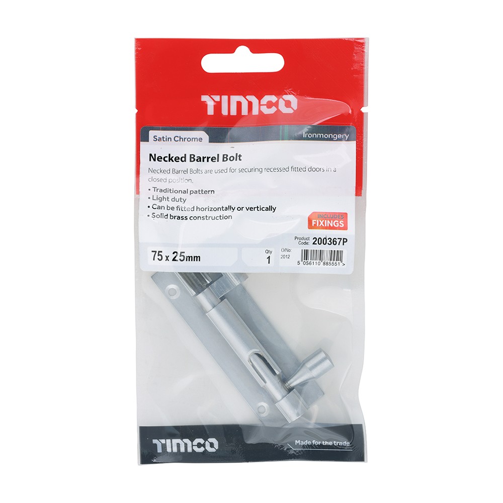 Timco Necked Barrel Bolt - Satin Chrome