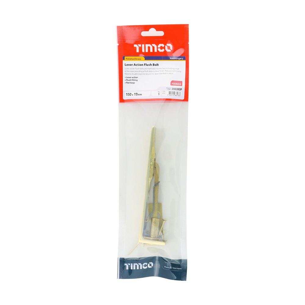 Timco Lever Action Flush Bolt - Polished Brass