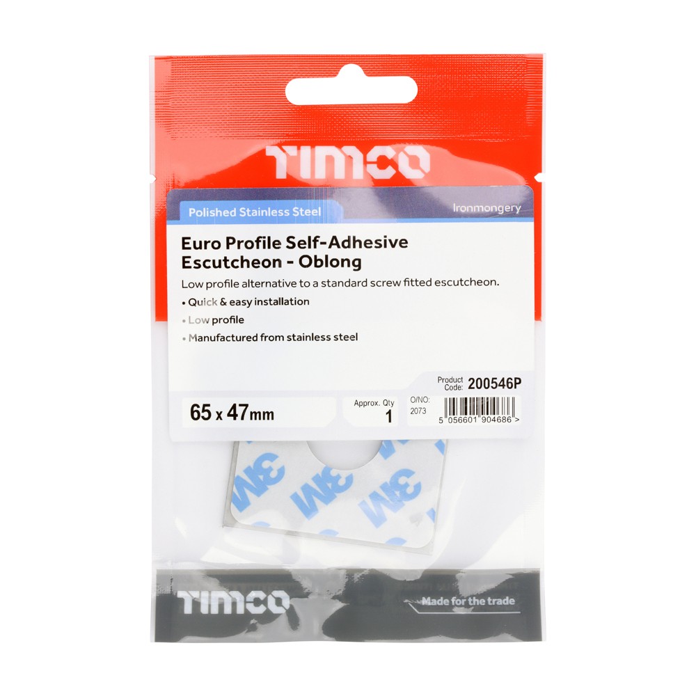 Timco Euro Profile Self-Adhesive Escutcheon - Oblong - Polished Stainless Steel