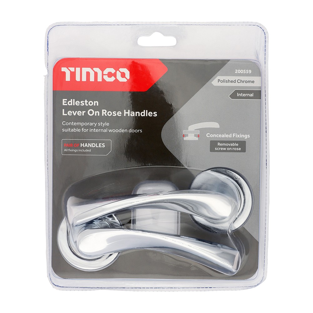Timco Edleston Lever On Rose Handles - Polished Chrome