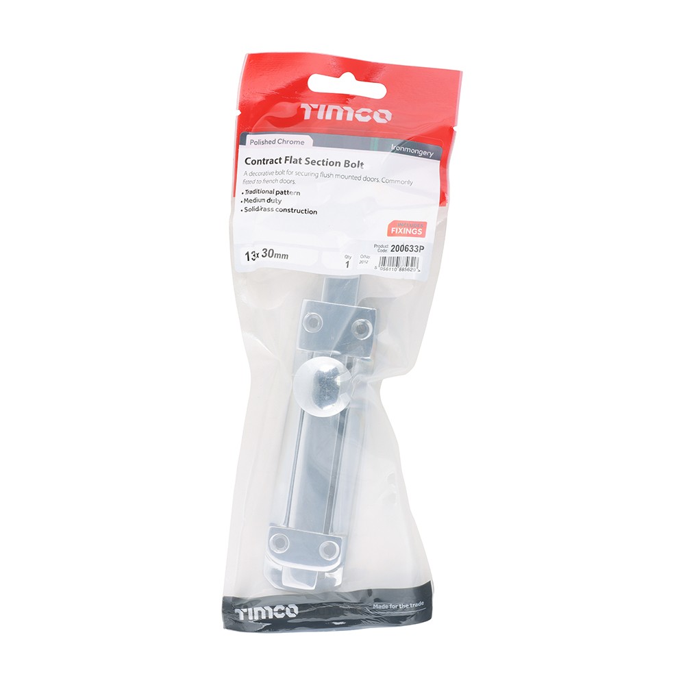 Timco Contract Flat Section Bolt - Polished Chrome